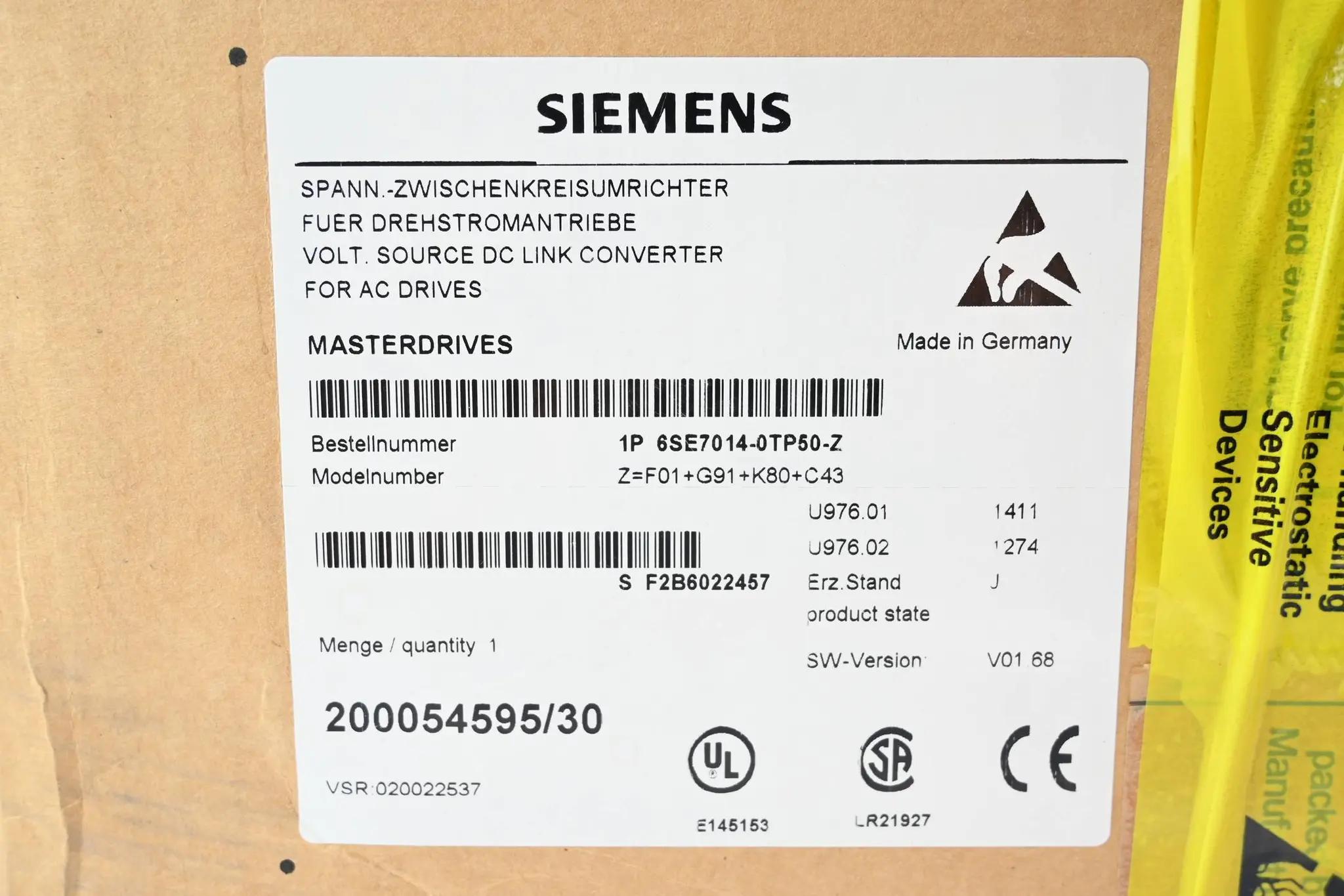 Produktfoto 1 von Siemens Masterdrives 6SE7014-0TP50-Z ( 6SE7 014-0TP50-Z ) Z=F01+G91+K80+C43