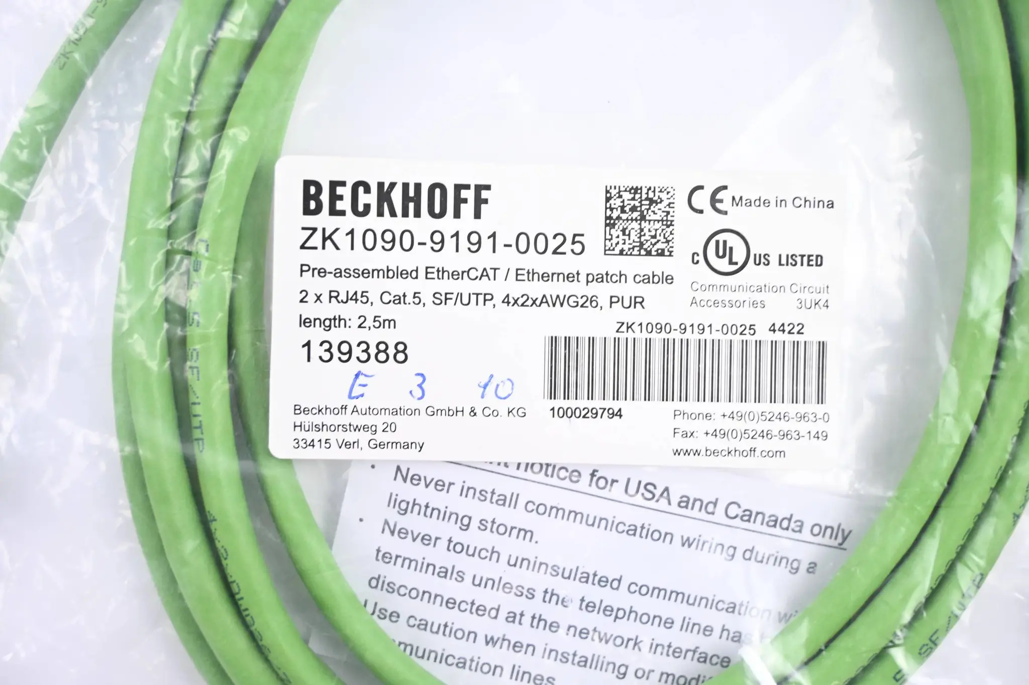 Produktfoto 1 von Beckhoff Industrial-Ethernet-/EtherCAT-Patchkabel ZK1090-9191-0025 ( 2,5m )