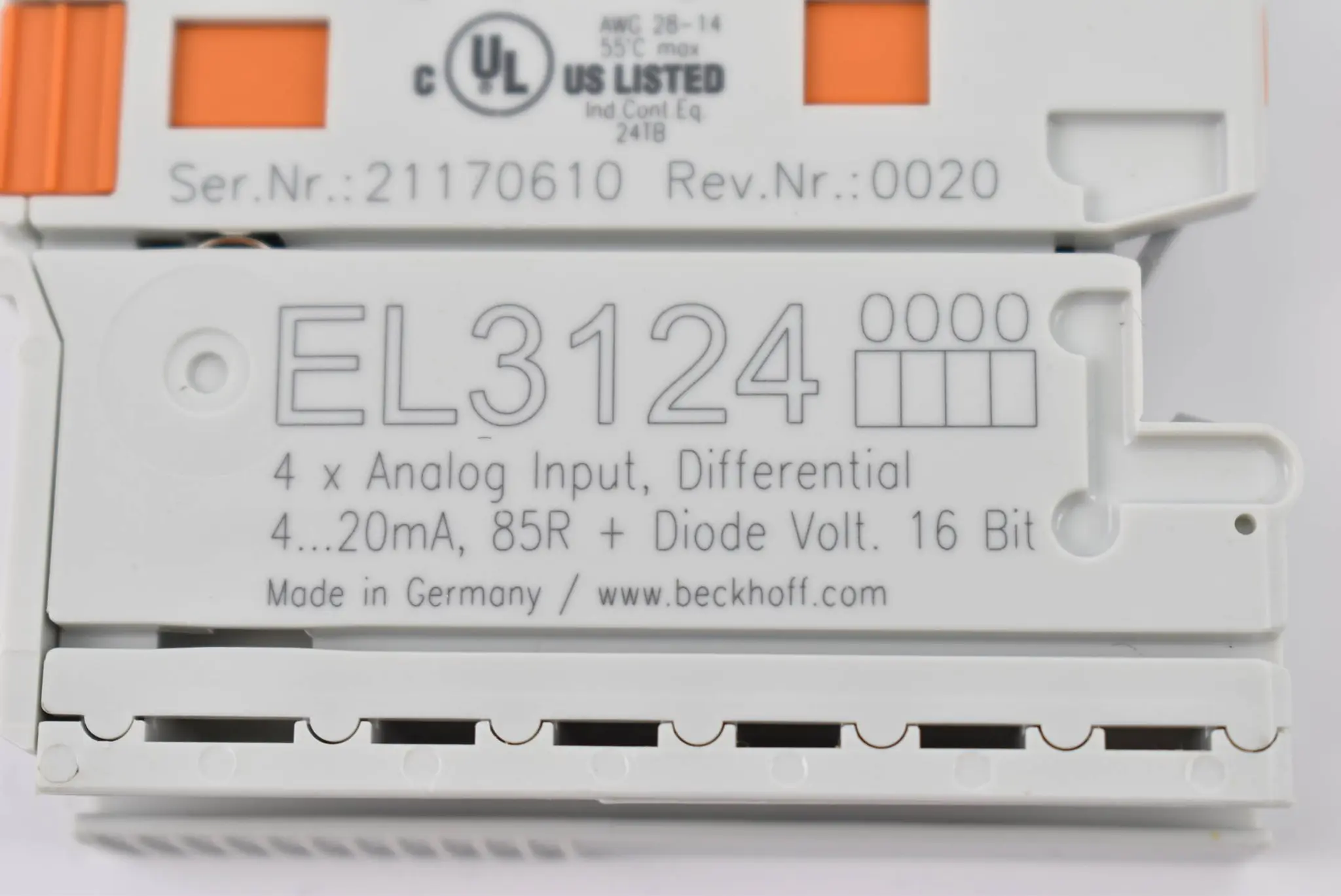 Produktfoto 1 von Beckhoff EtherCAT-Klemme 4-Kanal-Analog-Eingang 4-20mA 16Bit EL3124 ( EL 3124 )