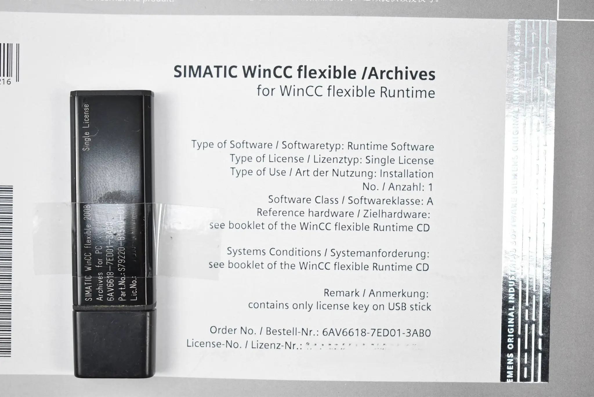 Produktfoto 1 von Siemens Simatic WinCC flexible/Archives 6AV6618-7ED01-3AB0 / 6AV6 618-7ED01-3AB0