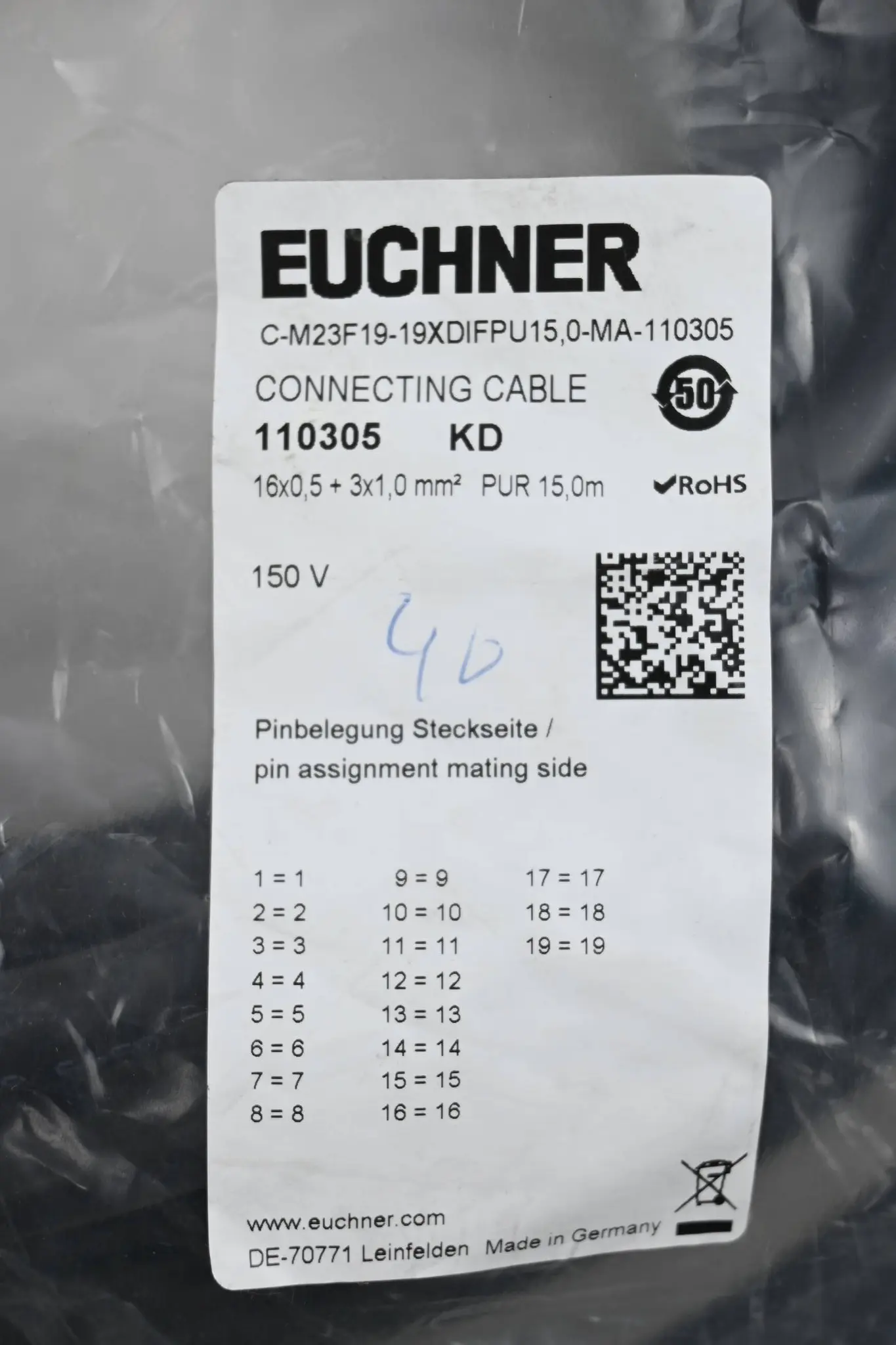 Produktfoto 1 von Euchner Anschlusskabel C-M23F19-19XDIFPU15,0-MA-110305 ( 110305 ) 15,0m
