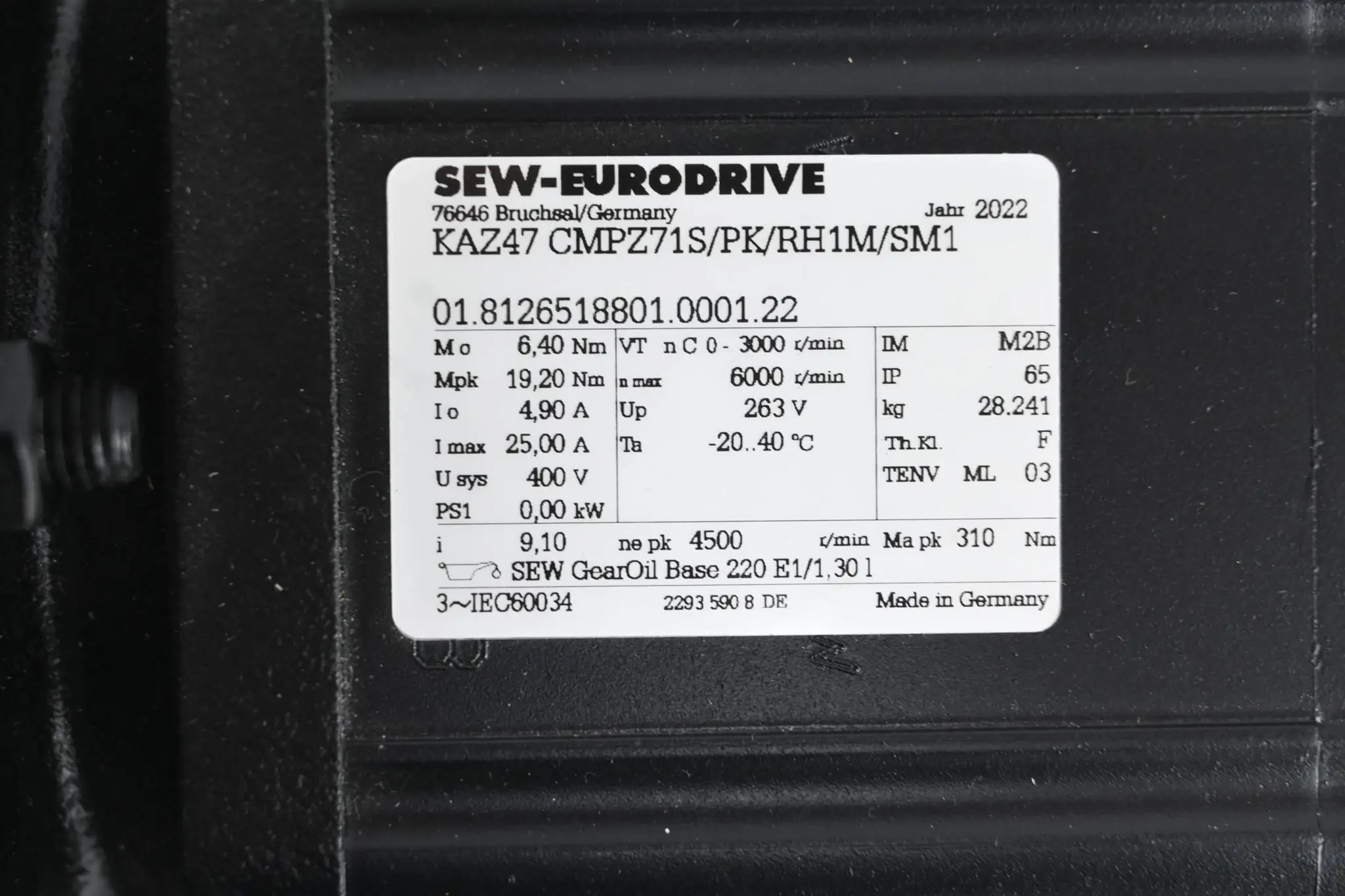 Produktfoto 1 von SEW-Eurodrive Getriebemotor KAZ47 CMPZ71S/PK/RH1M/SM1