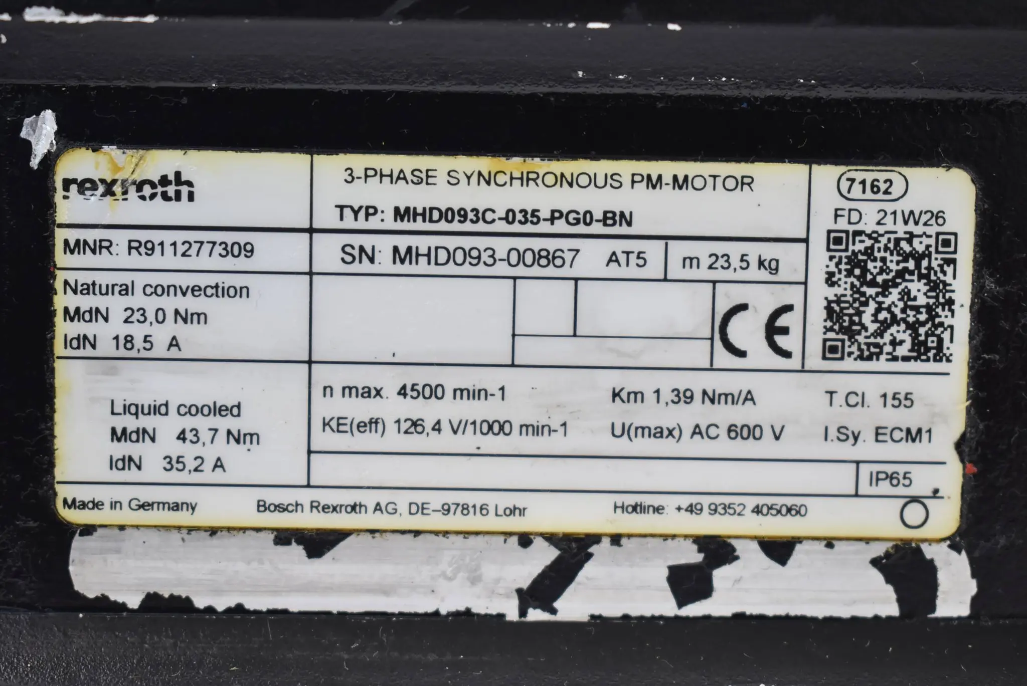 Produktfoto 1 von Rexroth Permanent Magnet Motor MHD093C-035-PG0-BN ( R911277309 )