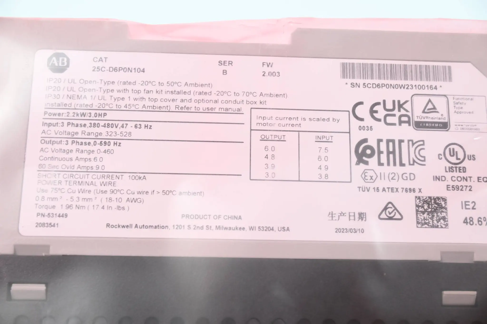 Produktfoto 1 von Allen-Bradley Umrichter PowerFlex 527 25C-D6P0N104 Ser. B FW: 2.003