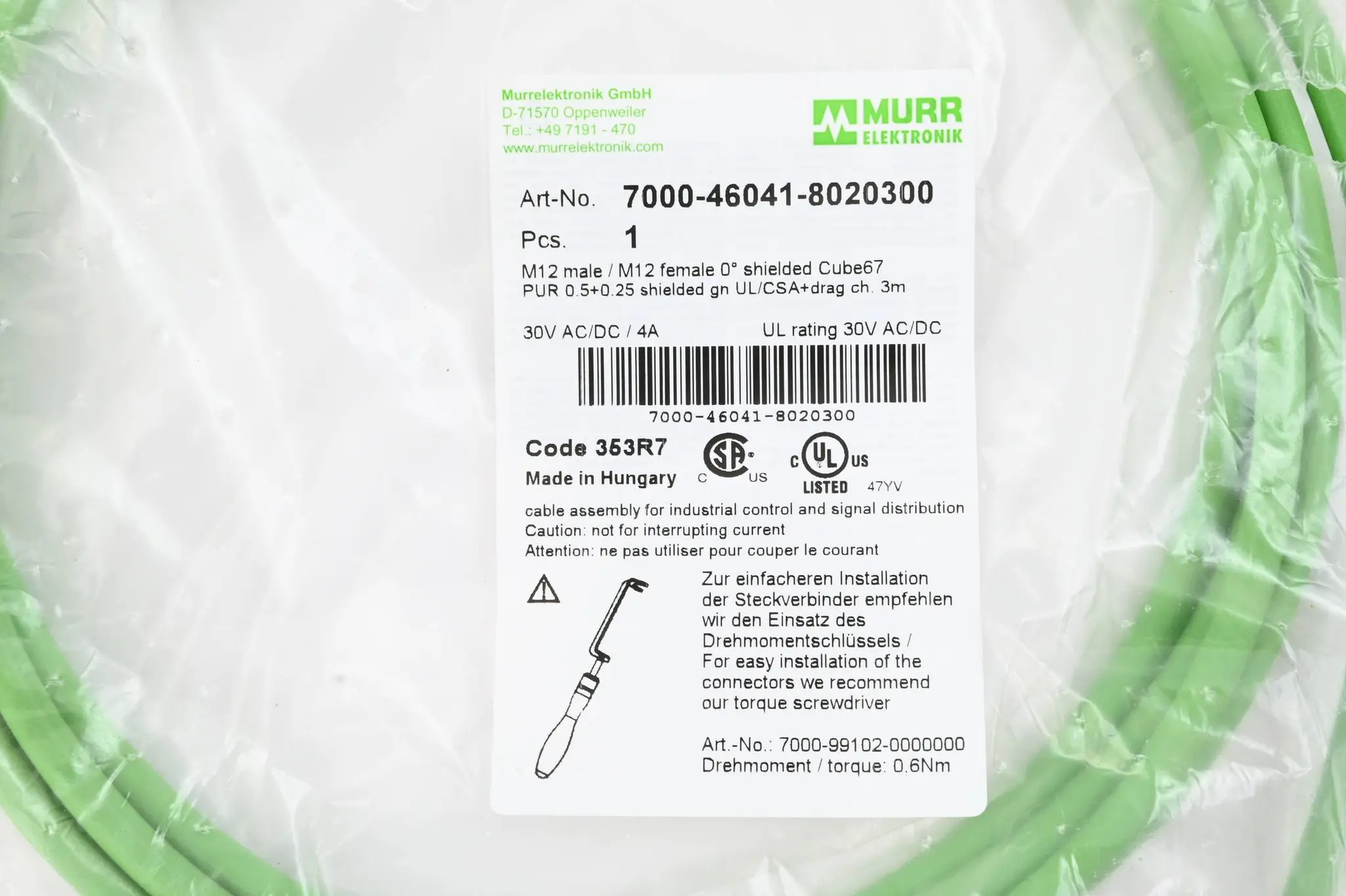 Produktfoto 1 von Murr Kabel M12 St. 0° / M12 Bu. 0° A-kod. geschirmt ( 7000-46041-8020300 )