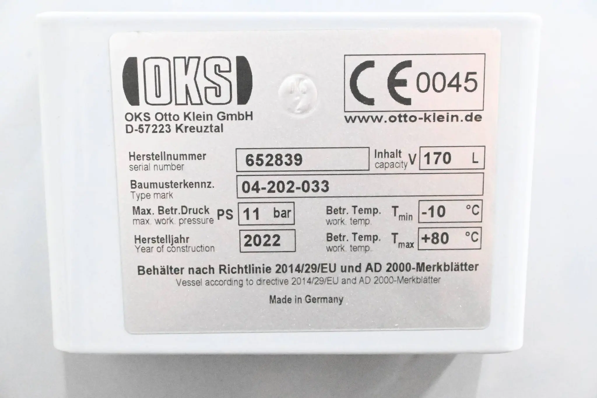 Produktfoto 1 von OKS Druckbehälter 170L 11bar ( 04-202-033 )