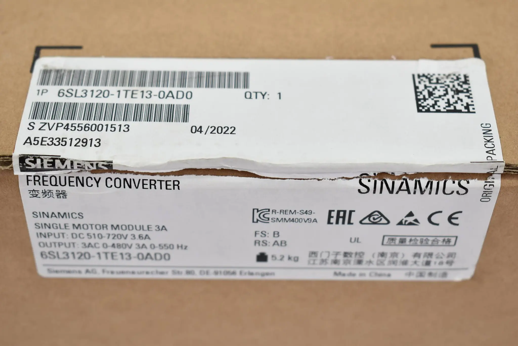Produktfoto 1 von Siemens sinamics S120 DC600V 6SL3 120-1TE13-0AD0 ( 6SL3120-1TE13-0AD0 ) E.B