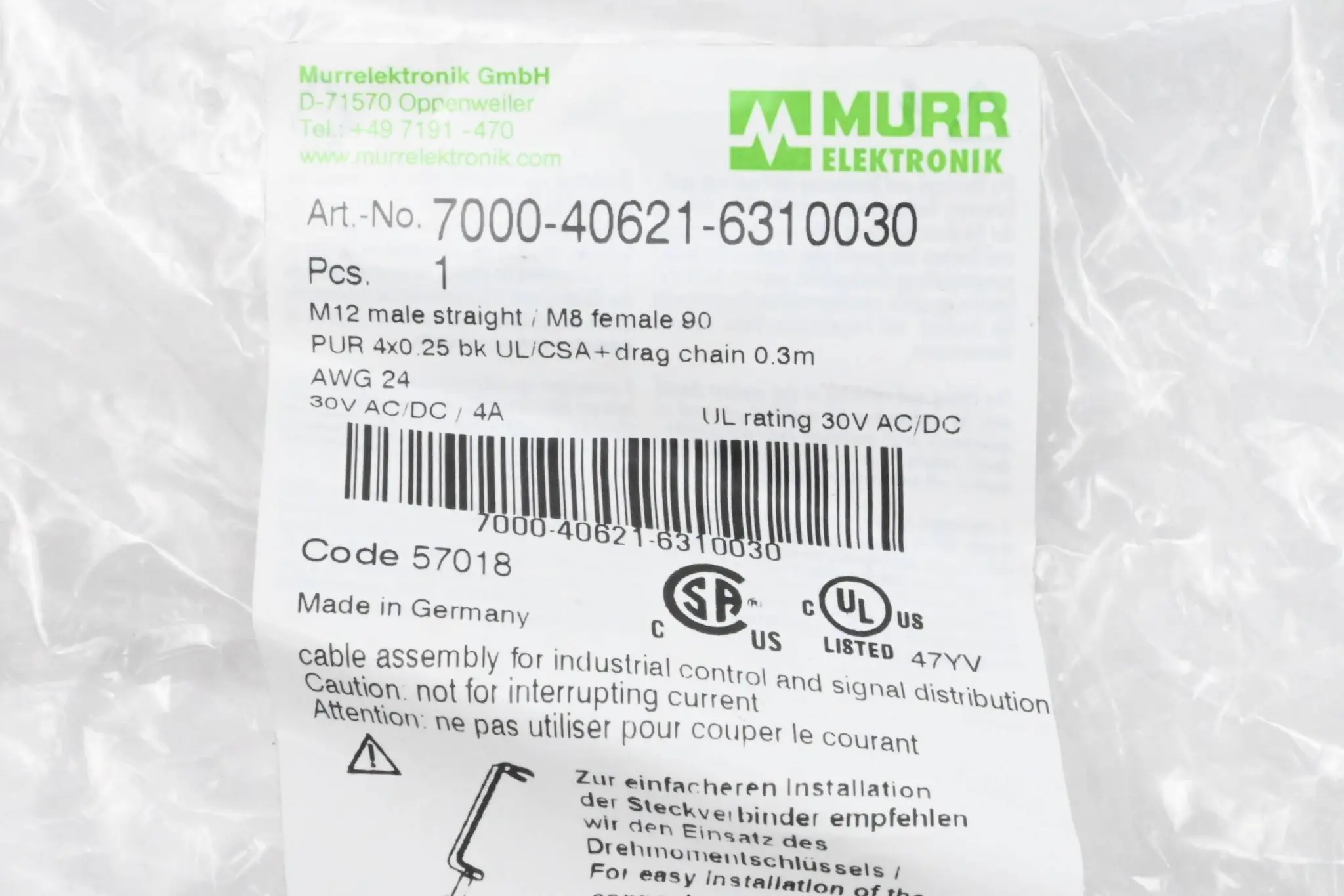 Produktfoto 1 von Murr Elektronik Steckverbinder 7000-40621-6310030 0,3m