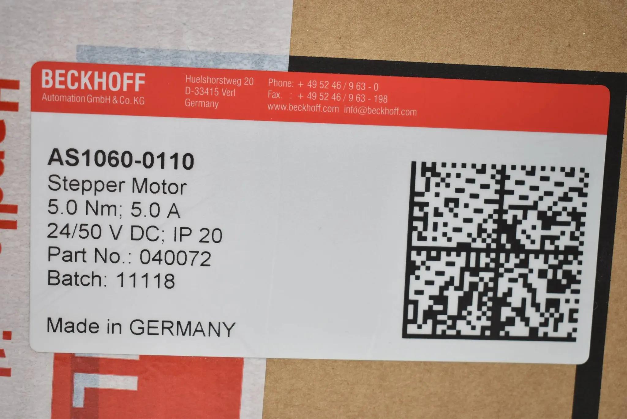Produktfoto 1 von Beckhoff Schrittmotor 24/50VDC 5A 5.0Nm AS1060-0110 ( AS 1060-0110 )