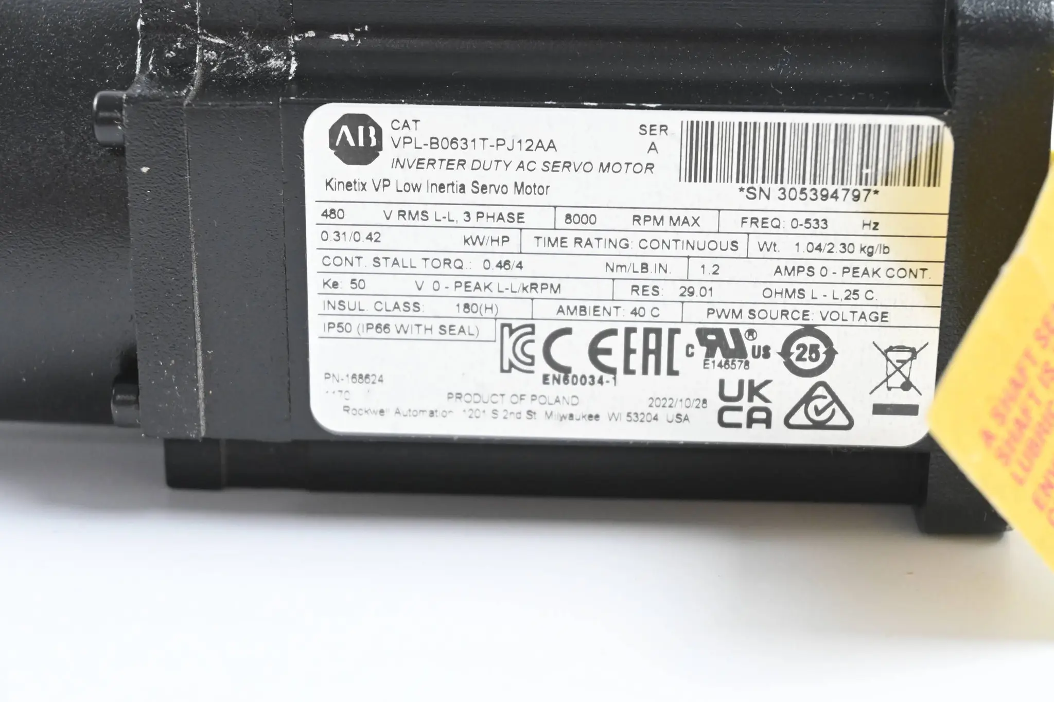 Produktfoto 1 von Allen-Bradley Servomotor VPL-B0631T-PJ12AA