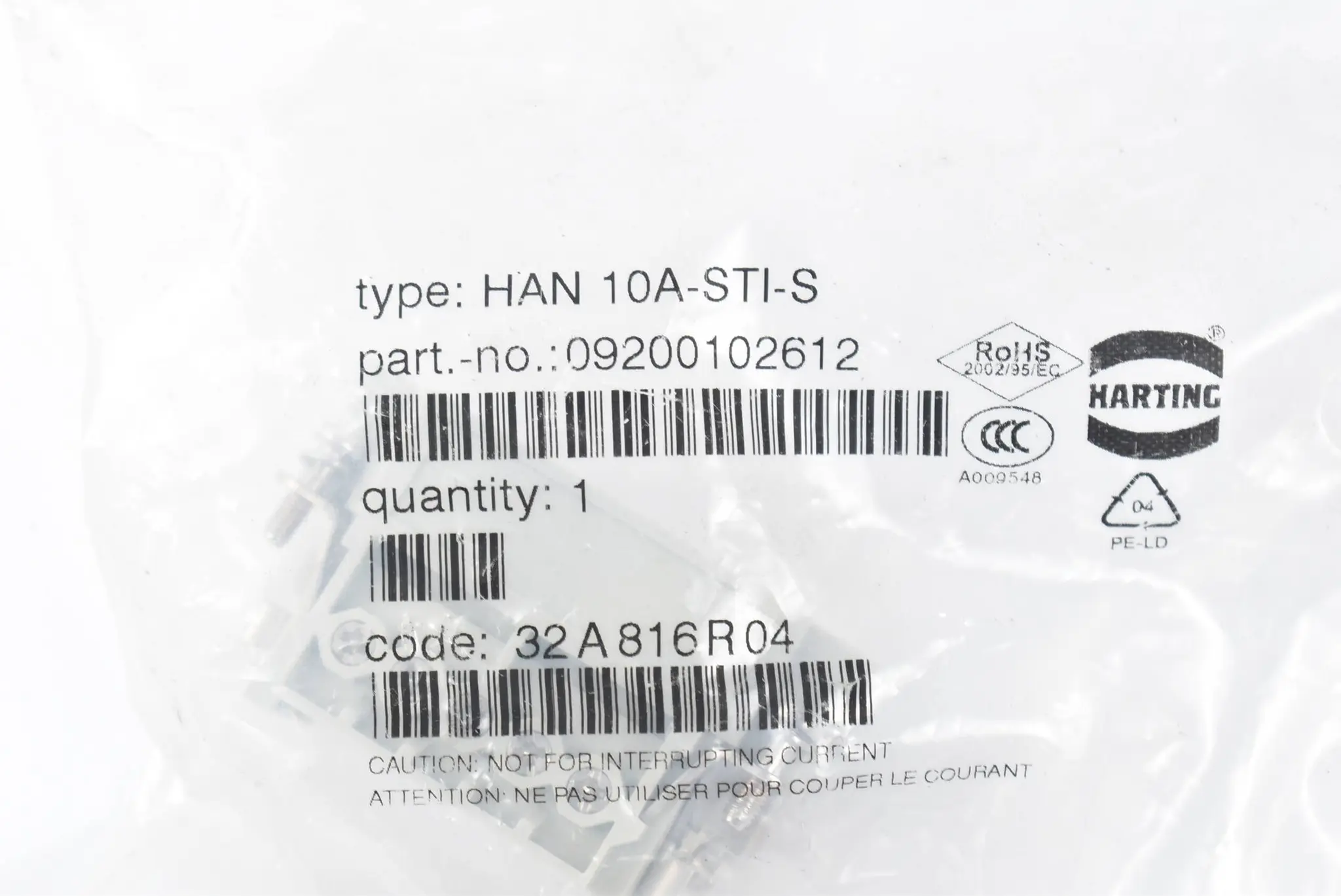 Produktfoto 1 von Harting Monoblockeinsätze HAN 10A-STI-S ( 09200102612 )