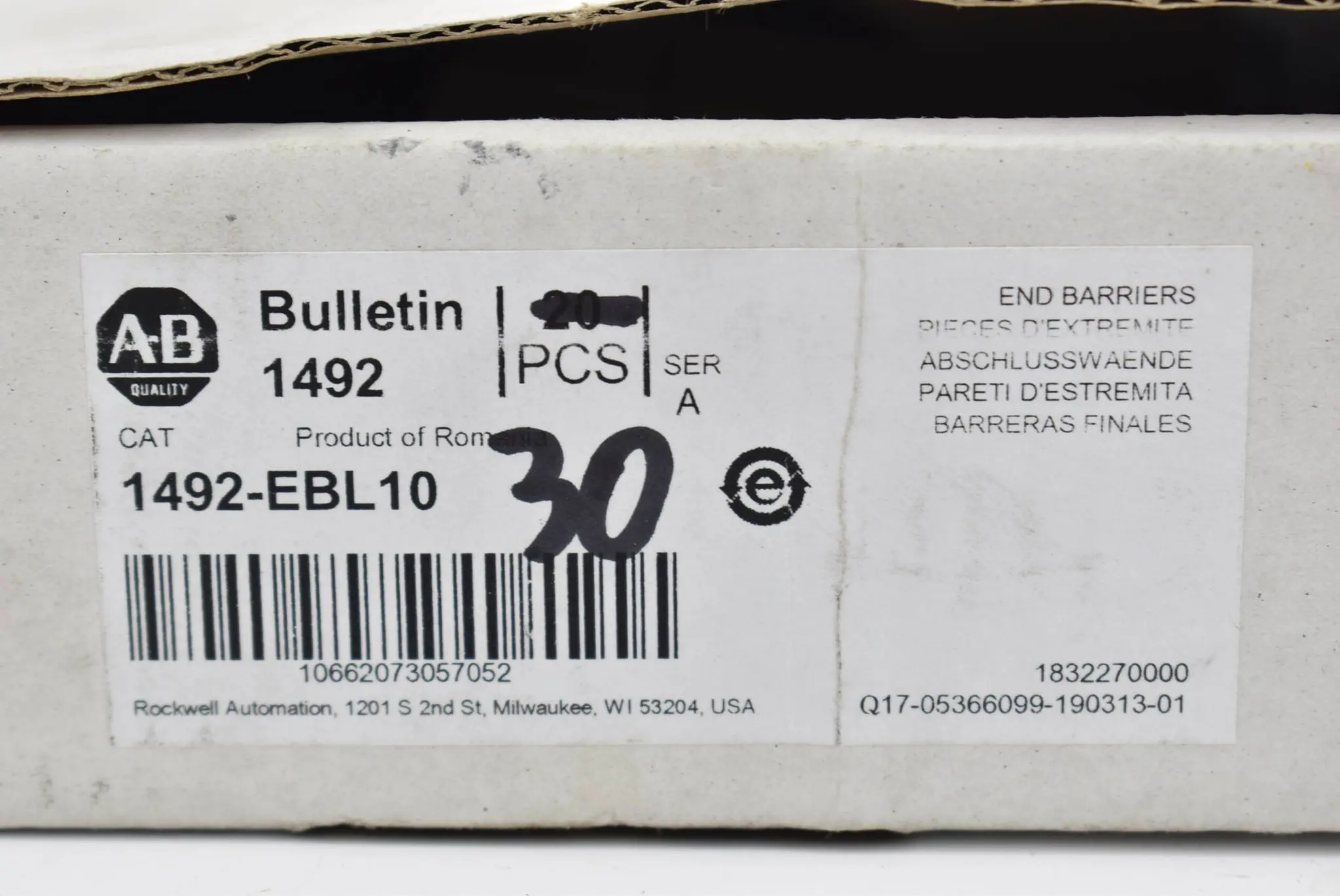 Produktfoto 1 von Allen-Bradley Abschlusswände 1492-EBL10 ( 30 Stück )