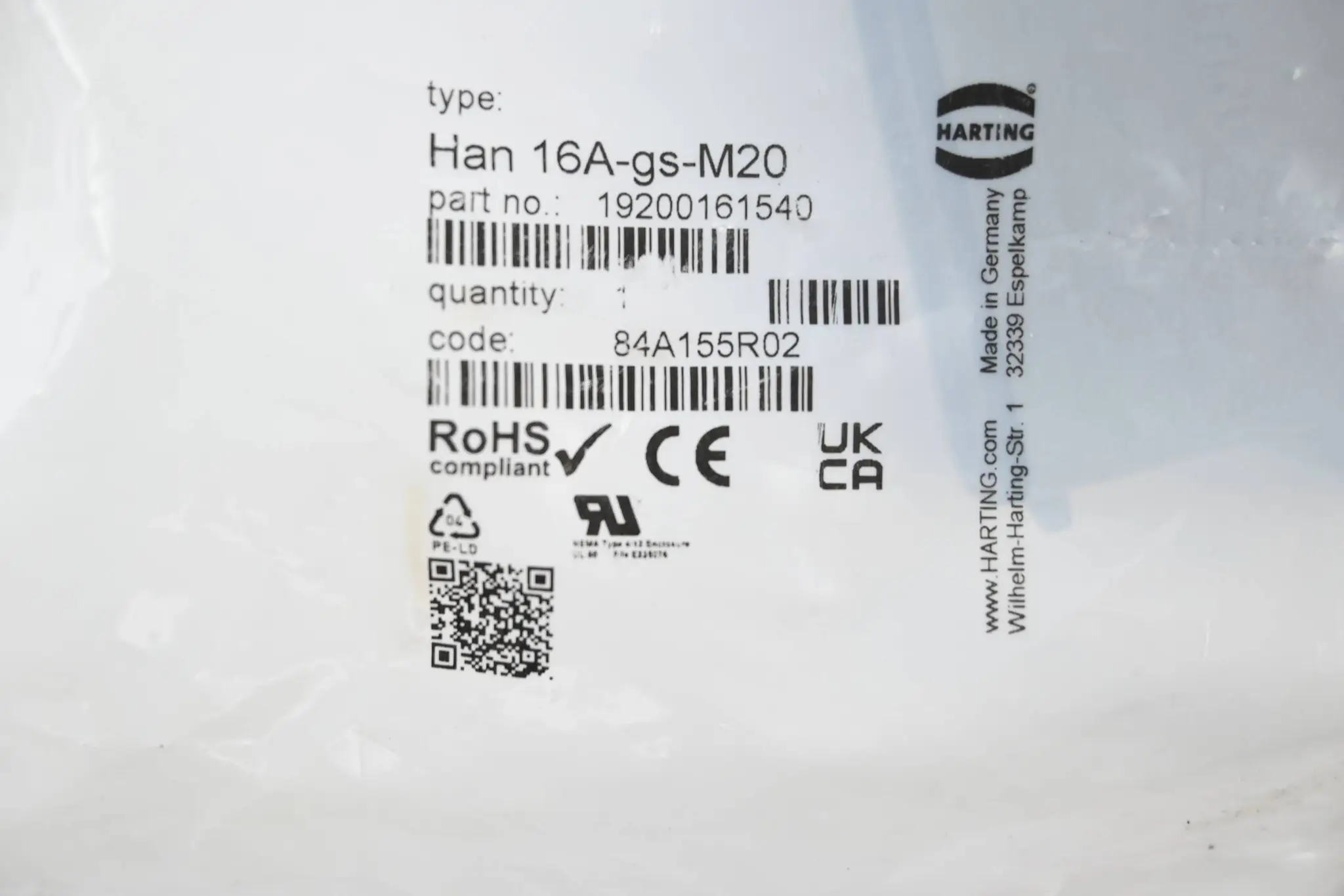 Produktfoto 1 von Harting Tüllengehäuse Han 16A-gs-M20 ( 19200161540 )