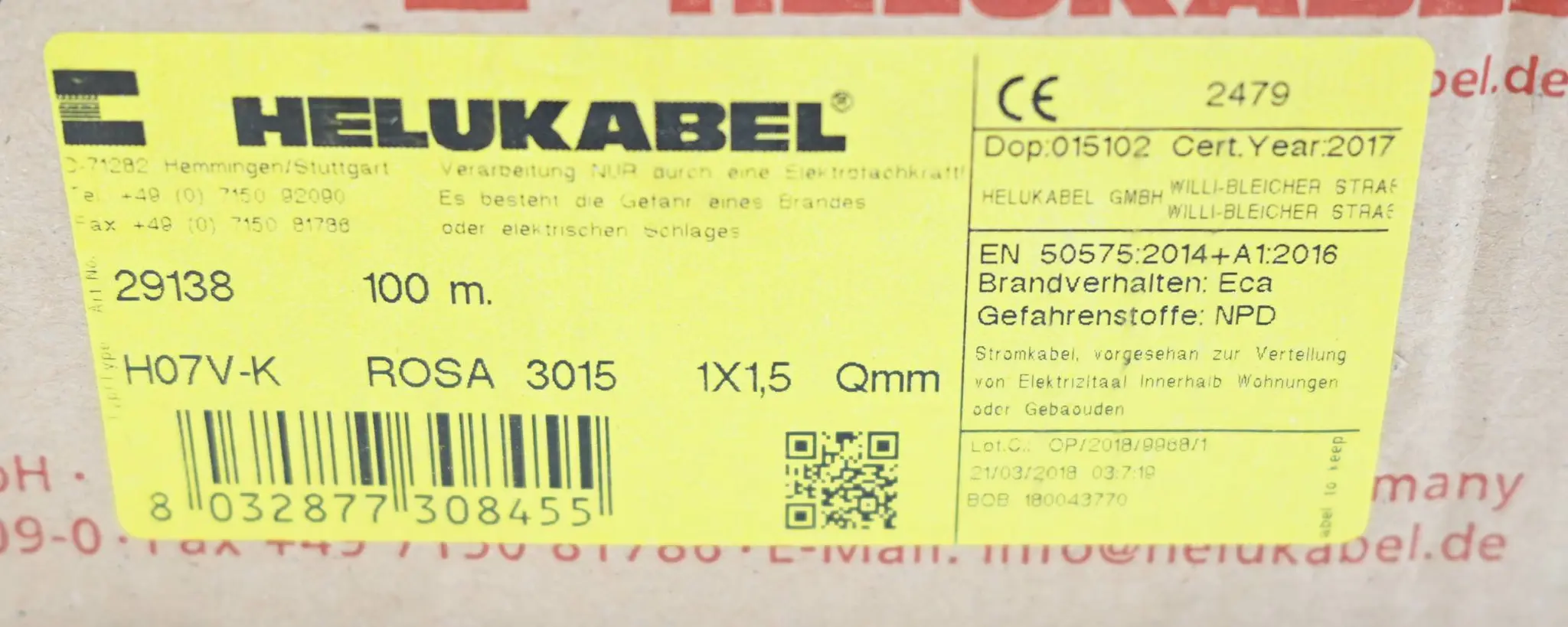 Produktfoto 1 von Helukabel Einzelader H07V-K Ring 1x1,5qmm, rosa ( 29138 ) 100m