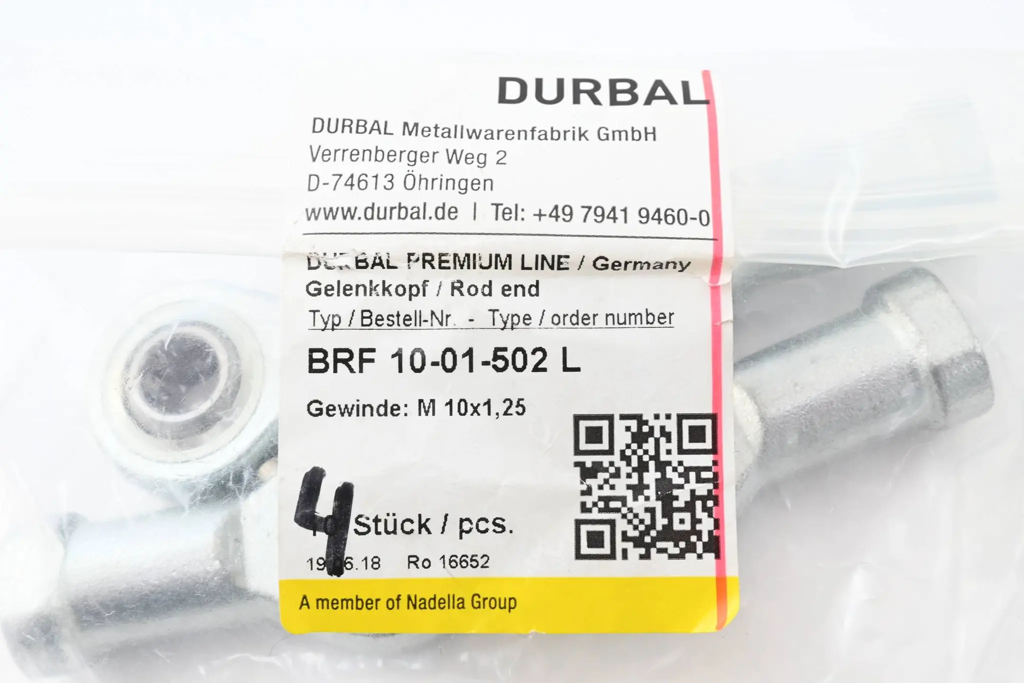 Produktfoto 1 von Durbal Gelenkkopf BRF 10-01-502 ( 4 STÜCK ) M10x1,25