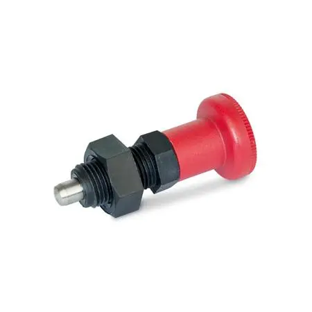 Produktfoto 1 von Rastbolzen, Führung Kunststoff, Raststift Edelstahl, mit rotem Knopf