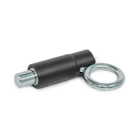 Rastbolzen, Stahl, zum Anschweißen, mit Rastsperre, mit Zugring