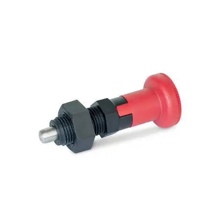 Produktfoto 1 von Rastbolzen, Führung Kunststoff, Raststift Edelstahl, mit rotem Knopf