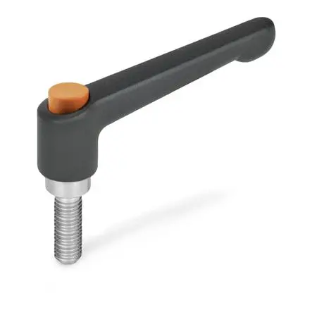 Produktfoto 1 von Verstellbare Klemmhebel, mit Ausrastknopf, Zink-Druckguss, Schraube Edelstahl