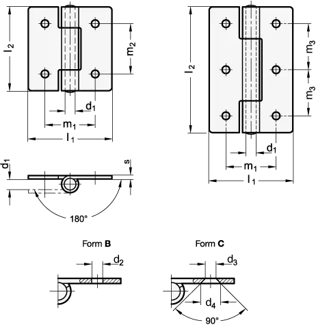 Produktfoto 1 von Blechscharniere, Stahl, quadratisch oder vertikal verlängert