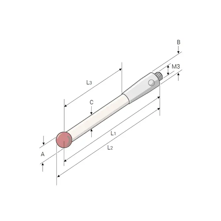 Produktfoto 1 von NORDICstyli Stylus with M3 thread, ruby ball Ø 4 mm, steel stem Ø 2.5 mm and length 31 mm
