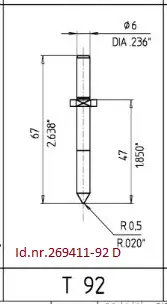 Produktfoto 1 von HEIDENHAIN Needle stylus T92 for digitizing
