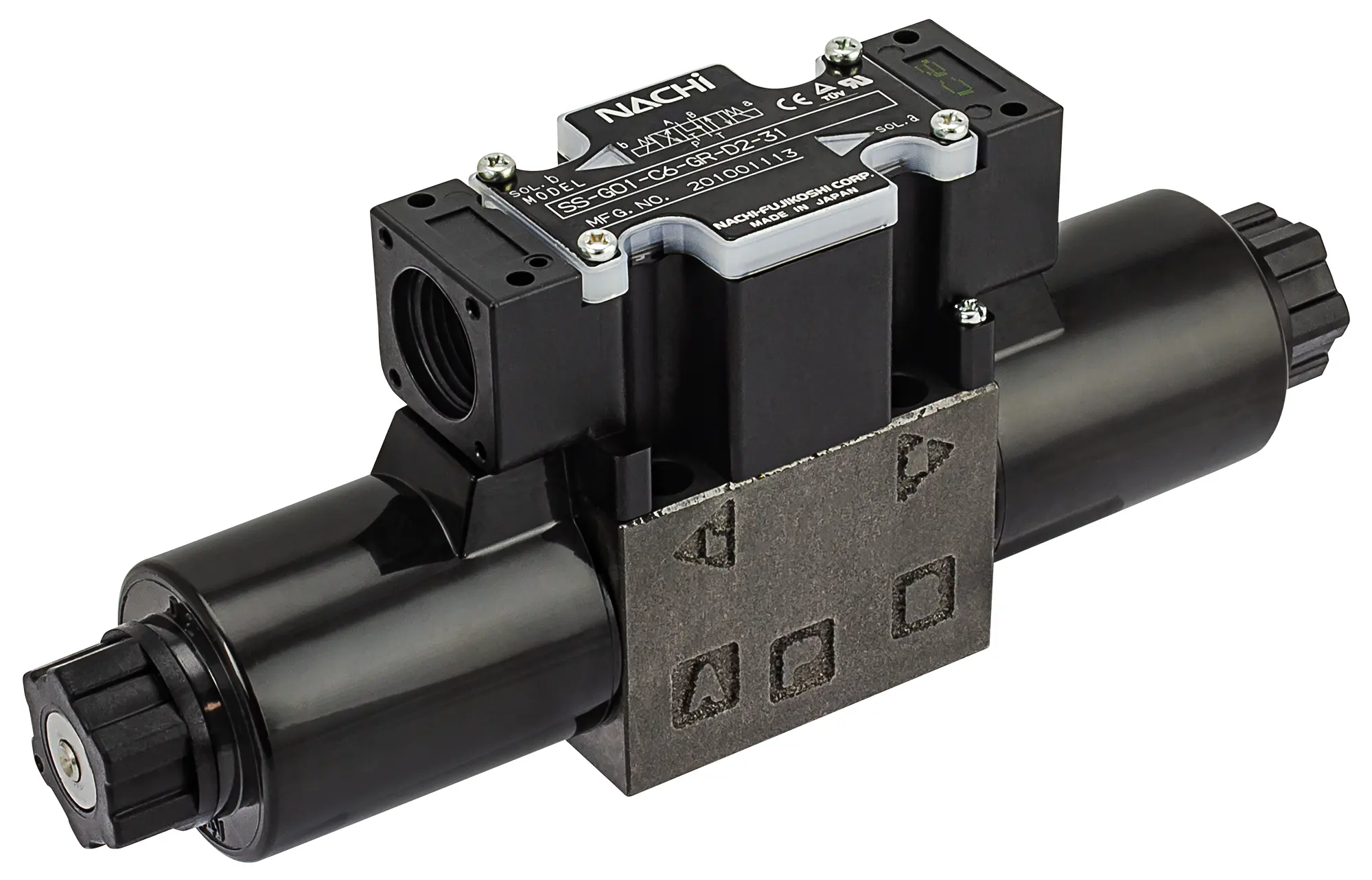 Produktfoto 1 von 4/3 Wege Magnet Schieberventil, direktgesteuert NG6, A-B-T P geschlossen, Stromstoßfrei mit LED, 24VDC
