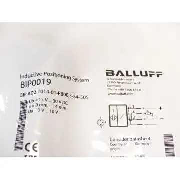 Produktfoto 1 von Balluff BIP0019 BIP AD2-T014-01-EB00,5-S4-505 Induktive Positionsmesssysteme - ungebraucht! -