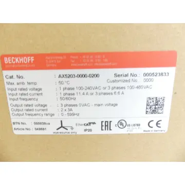 Produktfoto 1 von Beckhoff AX5203-0000-0200 SN: 000523833 - ungebraucht! -