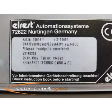 Produktfoto 1 von elrest P200 CAN/P200/80960/EE256K/V1.26/24VDC t Art.-Nr. 1061411 , SN:734092