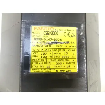 Produktfoto 1 von Fanuc A06B-0147-B075 AC Servo Motor SN: nicht vorhanden