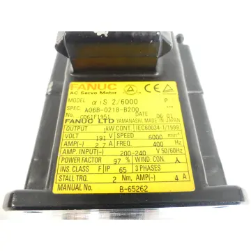 Produktfoto 1 von Fanuc A06B-0218-B200 AC Servo Motor SN: C061F1951 ohne Pulsecoder