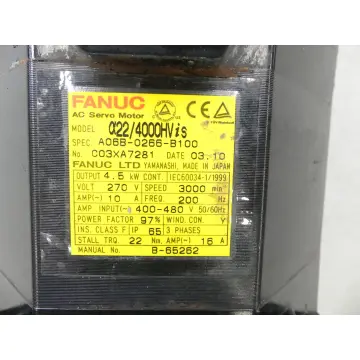 Produktfoto 1 von Fanuc A06B-0266-B100 SN: C03XA7281 + Pulsecoder A860-2000 Servomotor