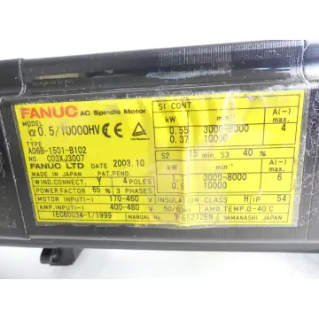 Produktfoto 1 von Fanuc A06B-1501-B102 Spindelmotor Seriennummer: C03XJ3007