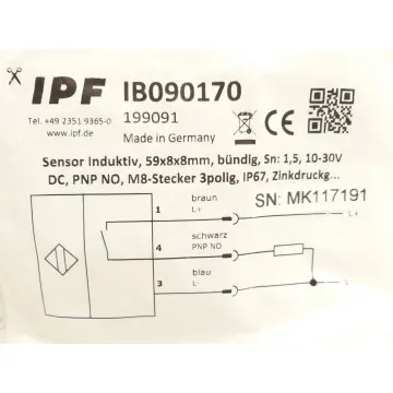 Produktfoto 1 von IPF IB090170 Sensor Induktiv - M5 x 0.5 M8 Stecker SN MK117191 - ungebraucht! -