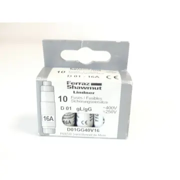 Produktfoto 1 von Linder D01GG40V16 Sicherungseinsatz 16A ~400V =250V VPE 10 Stück ungebraucht