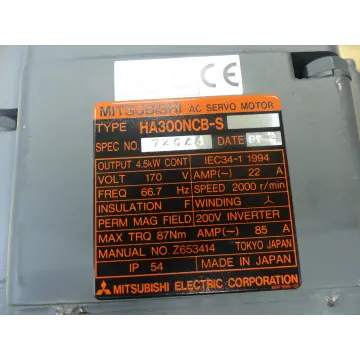 Produktfoto 1 von Mitsubishi HA300NCB-S SPEC NO 74044 + Encoder OSA104 SN J4AVP3X2ABH ungebr.