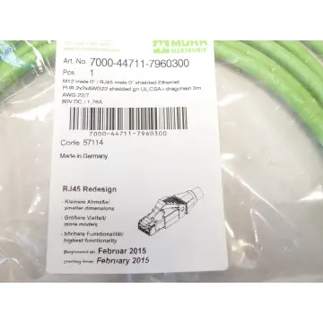 Produktfoto 1 von MURR Elektronik 7000-44711-7960300 M12 male 0° / RJ45 male 0° shielded Ethernet - unge! -