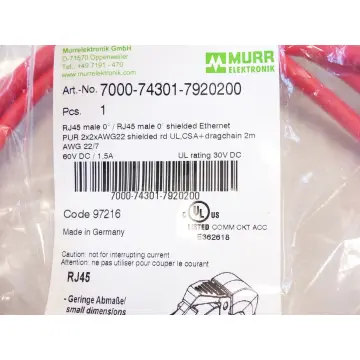 Produktfoto 1 von Murrelektronik 7000-74301-7920200 Shielded Ethernet 2M - ungebraucht! -