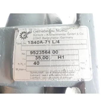 Produktfoto 1 von Nord Getriebebau SK 1S40A-71 L/4 Getriebemotor SN: 952356400