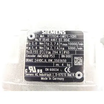Produktfoto 1 von Siemens 1FT7034-1AK71-1CH1 Synchronmotor Encoder AM24DQI SN: YFD540446103004