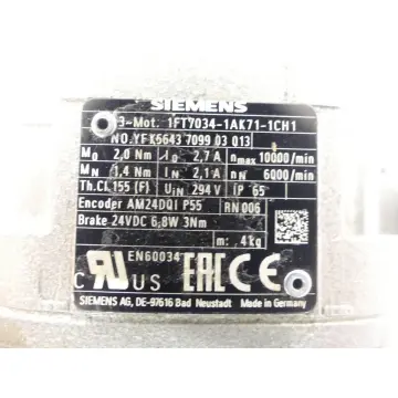 Produktfoto 1 von Siemens 1FT7034-1AK71-1CH1 Synchronmotor Encoder AM24DQI SN: YFK5643709903013