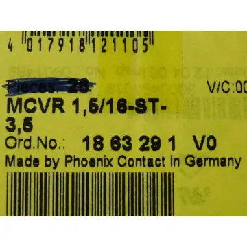 Produktfoto 1 von Phoenix Contact 18 63 29 1 Leiterplattensteckverbinder MCVR 1,5/16-ST ungebraucht in geöffneter OVP VPE = 50 Stck