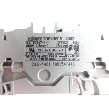 Produktfoto 1 von Wago TOPJOB S 2002-1401 800V~ 2,5mm² Durchgangsklemme grau VPE: 4 Stück