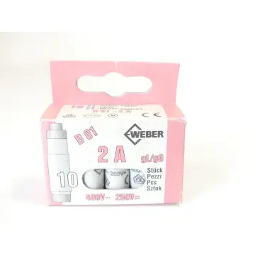 Produktfoto 1 von Weber D 01 - 2A Sicherungseinsatz 2A 400V~ 250V= VPE 10 Stück ungebraucht