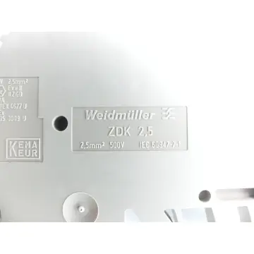 Produktfoto 1 von Weidmüller ZDK 2,5 275V~ 2,5mm² Durchgangs-Reihenklemme VPE: 6 Stück