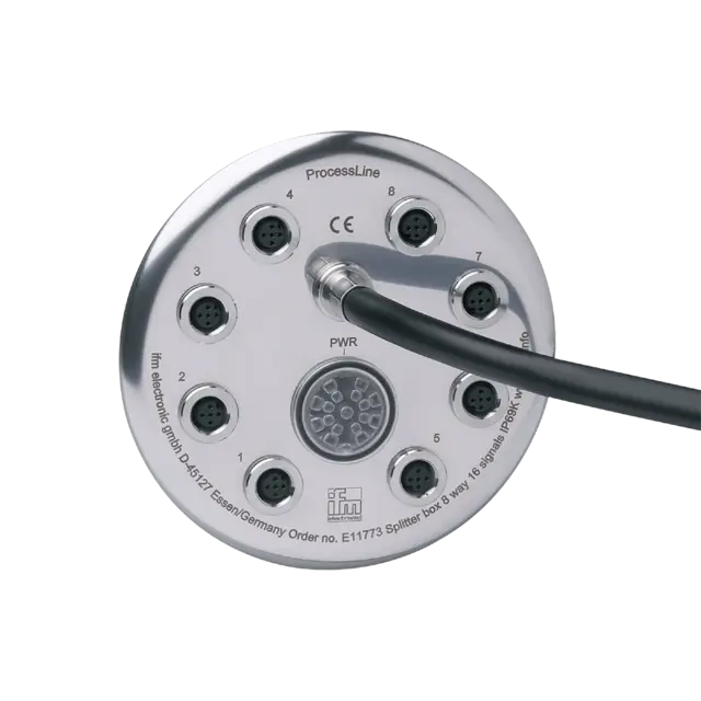Produktfoto 1 von E11775: Zentralverteiler; M12; 8; PNP; 10 m; PUR / PVC; Gehäusewerkstoffe Gewind