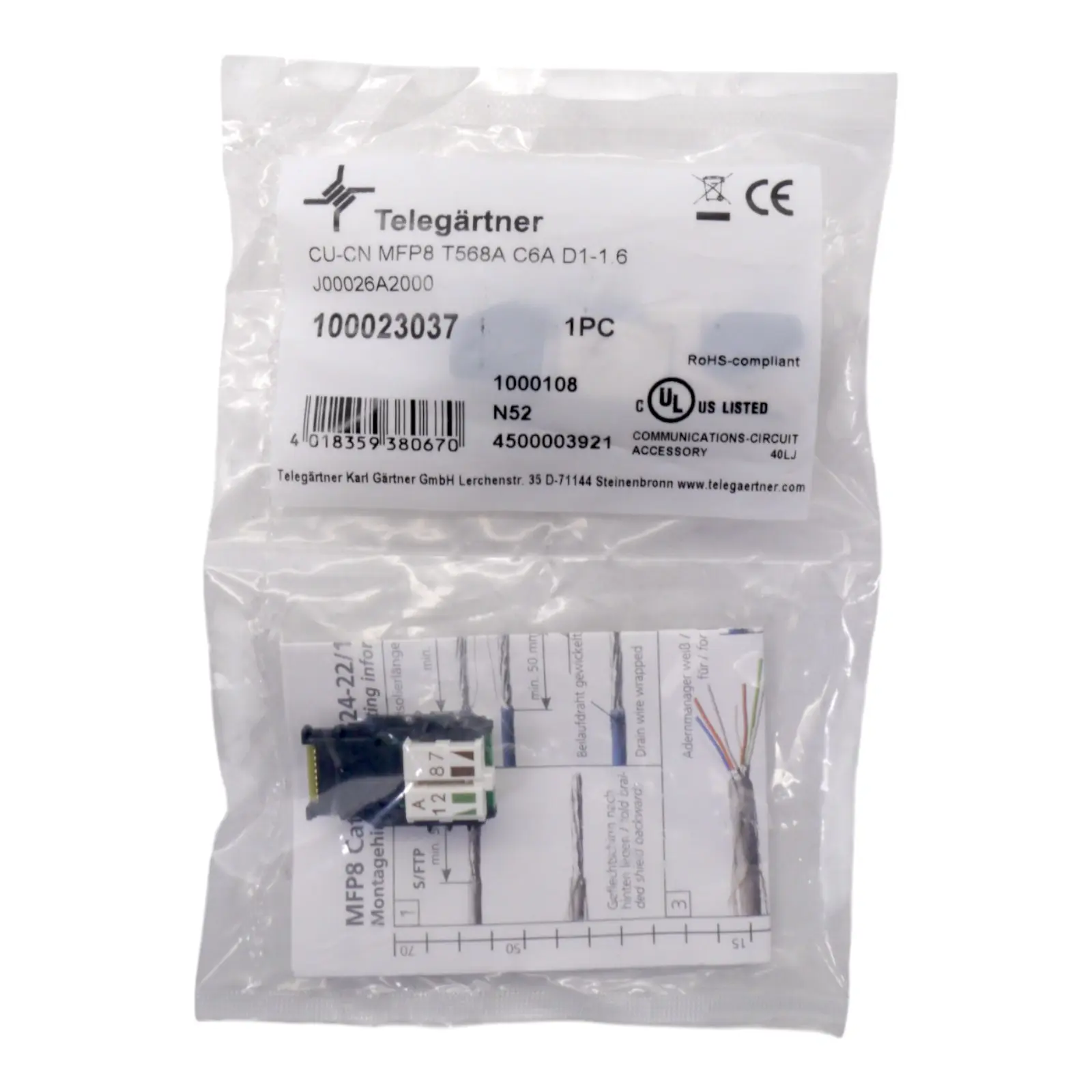 Produktfoto 1 von TELEGÄRTNER CU-CN MFP8 T568A C6A D1-1.6