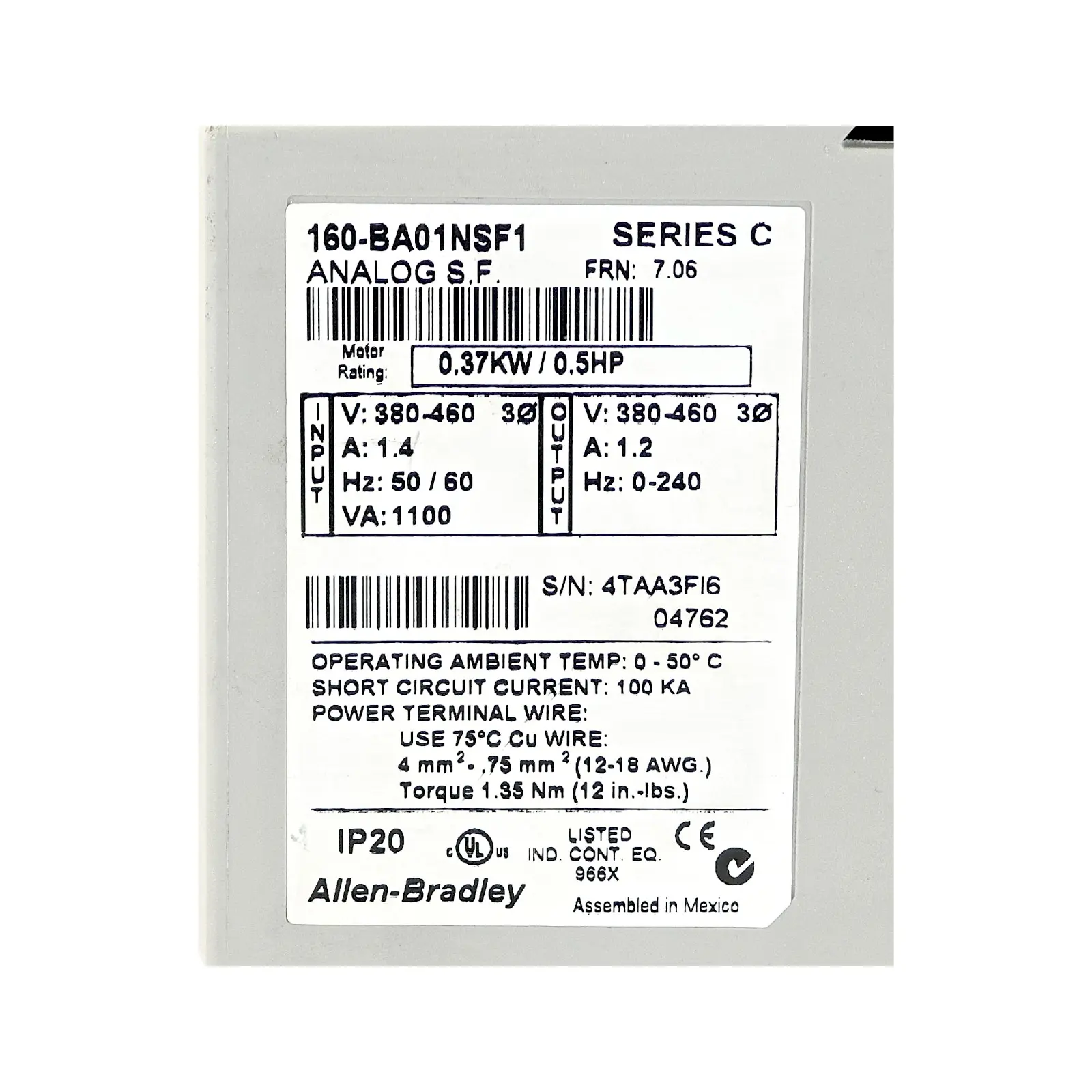 Produktfoto 1 von ALLEN-BRADLEY 160-BA01NSF1