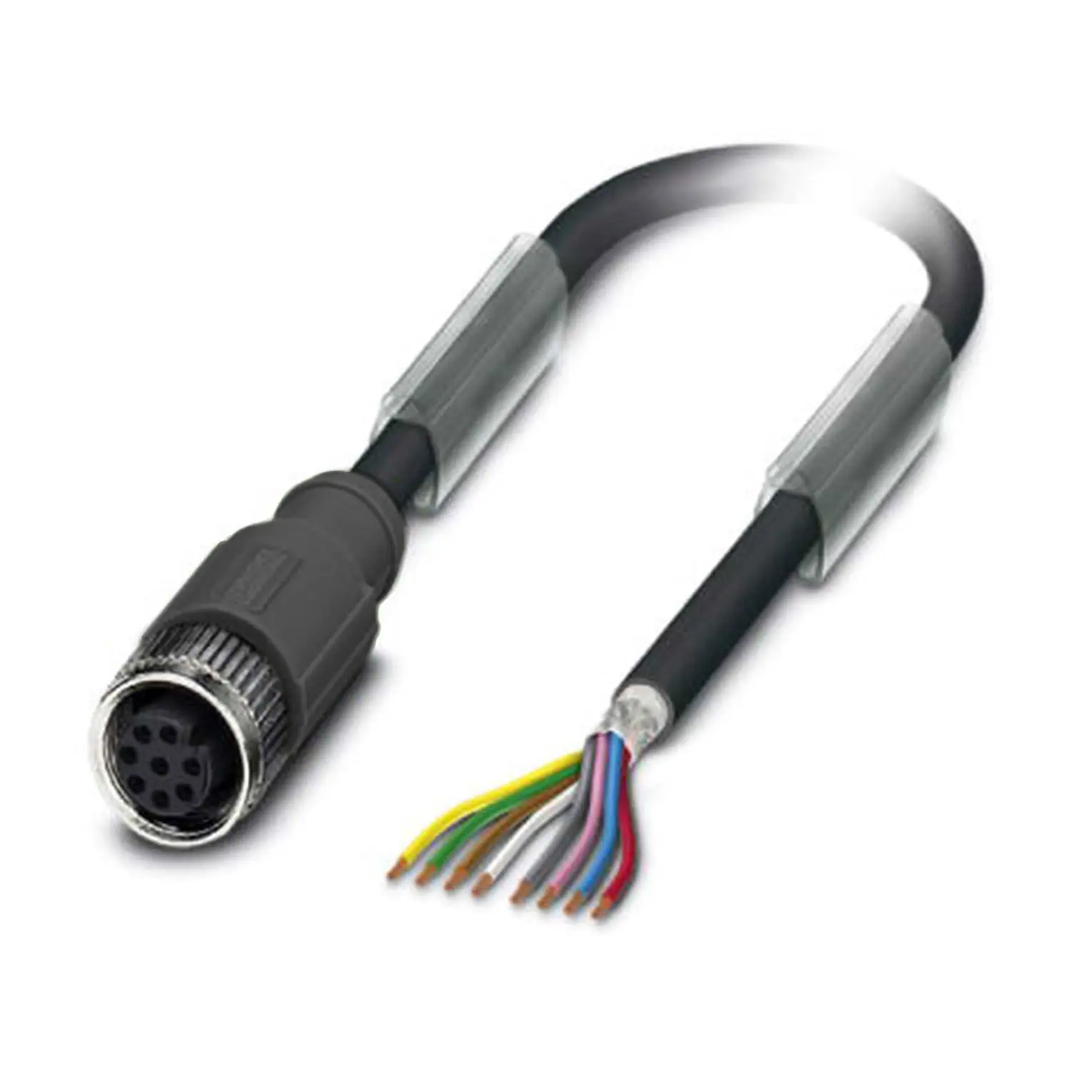Produktfoto 1 von M12 Sensorleitung PUR 8-polig Buchse gerade geschirmt/schlepp. A-Kodierung, Länge 3,0 Meter schwarzgrau RAL 7021, Kabel Außendurchmesser 5,9mm